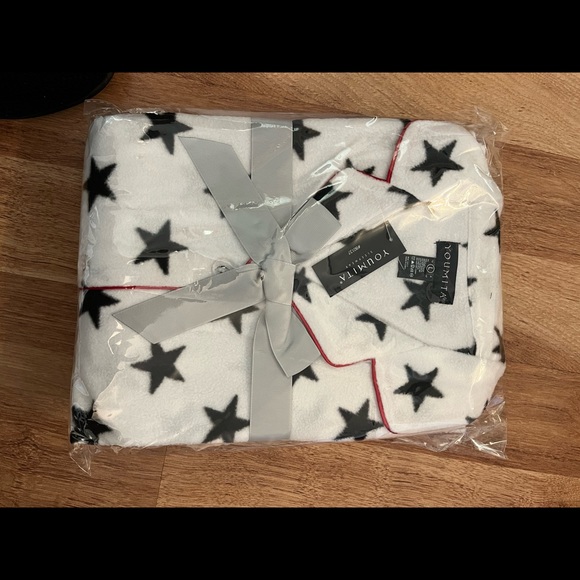 Star covered Black and White 2 Piece Pajama Set with Red Piping - Picture 6 of 6